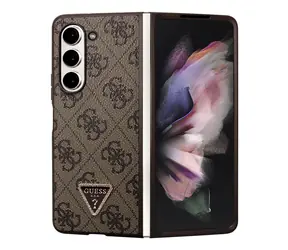 Guess 4G PU Leather Triangle Zadní Kryt pro Samsung Galaxy Z Fold 5 hnědá