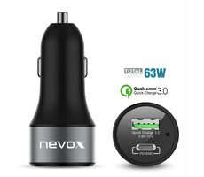 Nevox Kfz Nabiječka do auta černá / 1x USB-A / 1x USB-C / 63W