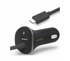 PureGear Nabiječka do auta s integrovaným USB-C kabelem černá / 1x USB-A / 24W 