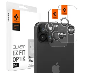 Spigen Glass tR EZ Fit Optik Pro 2 Pack ochranné sklo na fotoaparát pro Apple iPhone 15 Pro/15 Pro Max 