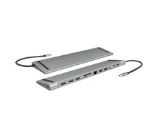 LogiLink UA0373 stříbrná / USB dokovací stanice / 3x USB-A 3.2 / 1x USB-C 3.2 / 2x HDMI / VGA / RJ45 / 3.5mm / čtečka SD