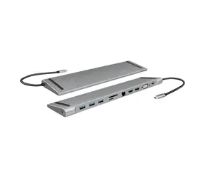 LogiLink UA0373 stříbrná / USB dokovací stanice / 3x USB-A 3.2 / 1x USB-C 3.2 / 2x HDMI / VGA / RJ45 / 3.5mm / čtečka SD