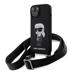 Karl Lagerfeld Liquid Silicone Crossbody Ikonik Zadní Kryt pro Apple iPhone 15 černá