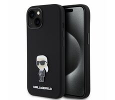 Karl Lagerfeld Liquid Silicone Metal Ikonik Zadní Kryt pro Apple iPhone 15 černá