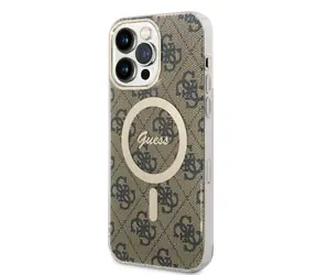 GUESS IML 4G MagSafe Zadní Kryt pro Apple iPhone 15 Pro Max hnědá