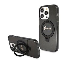 GUESS IML Ring Stand Glitter MagSafe Zadní Kryt pro Apple iPhone 15 Pro Max černá