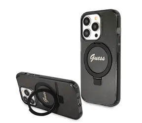 GUESS IML Ring Stand Glitter MagSafe Zadní Kryt pro Apple iPhone 15 Pro Max černá