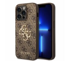 GUESS PU 4G Metal Logo Zadní Kryt pro Apple iPhone 15 Pro Max hnědá