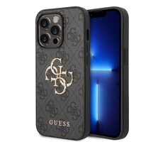 GUESS PU 4G Metal Logo Zadní Kryt pro Apple iPhone 15 Pro Max šedá