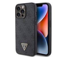 GUESS PU 4G Strass Triangle Metal Logo Zadní Kryt pro Apple iPhone 15 Pro Max černá