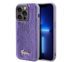 GUESS Sequin Script Logo Zadní Kryt pro Apple iPhone 15 Pro Max fialová
