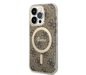 GUESS IML 4G MagSafe Zadní Kryt pro Apple iPhone 15 Pro hnědá
