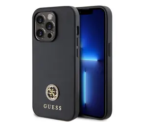 GUESS PU 4G Strass Metal Logo Zadní Kryt pro Apple iPhone 15 Pro černá