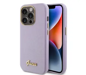 GUESS PU Glitter Full Wrapped Zadní Kryt pro Apple iPhone 15 Pro fialová