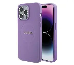 GUESS PU Saffiano MagSafe Zadní Kryt pro Apple iPhone 15 Pro fialová