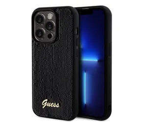 GUESS Sequin Script Logo Zadní Kryt pro Apple iPhone 14 Pro Max černá