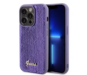 GUESS Sequin Script Logo Zadní Kryt pro Apple iPhone 14 Pro Max fialová