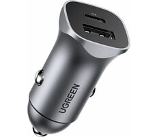 UGREEN Adaptér do auta šedá / 1x USB-C / 1x USB-A  / QC / 24W 