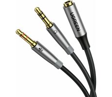 UGREEN AV193 Kabel 2x 3.5mm Jack (M) - 3.5mm Jack (F) 0.2m šedá