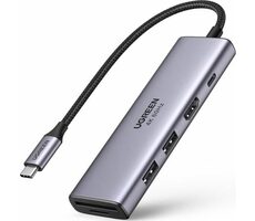 UGREEN 60384 Adapter 5v1 šedá / 1x USB-C 100W / 2x USB-A 3.2 / HDMI 4K / čtečka karet SD & TF