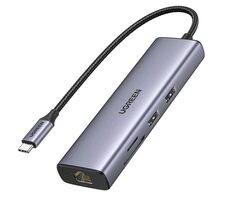 UGREEN 90568 Adapter Hub šedá / 2x USB-A 3.0 / HDMI / RJ45 / čtečka karet SD & TF 