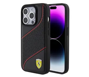Ferrari PU Leather Perforated Slanted Line Zadní Kryt pro Apple iPhone 15 Pro černá