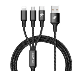 RhinoTech Kabel 3v1 USB-A (M) -  MicroUSB (M) & USB-C (M) & Lightning (M) 1.2m černá