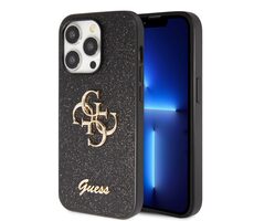 Guess PU Fixed Glitter 4G Metal Logo Zadní Kryt pro Apple iPhone 15 Pro Max černá