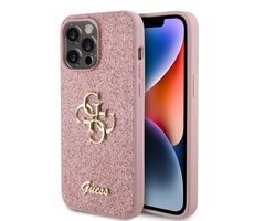 Guess PU Fixed Glitter 4G Metal Logo Zadní Kryt pro Apple iPhone 15 Pro Max růžová