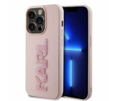 Karl Lagerfeld 3D Rubber Glitter Logo Karl Zadní Kryt pro Apple iPhone 15 Pro růžová