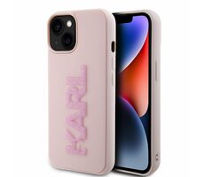 Karl Lagerfeld 3D Rubber Glitter Logo Karl Zadní Kryt pro Apple iPhone 15 růžová