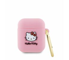 Hello Kitty Liquid Silicone 3D Kitty Head Logo Pouzdro pro AirPods 1 & 2 růžová