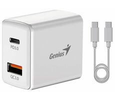 GENIUS PD-20ACP bílá / Nabájecí adaptér + kabel USB-C (M) - USB-C (M) 1m / 20W / USB-A / USB-C 
