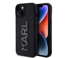 Karl Lagerfeld 3D Rubber Glitter Logo Karl Zadní Kryt pro Apple iPhone 15 černá