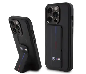 BMW "M" Collection PU Grip Stand Tricolor Line Zadní Kryt pro Apple iPhone 15 Pro Max černá