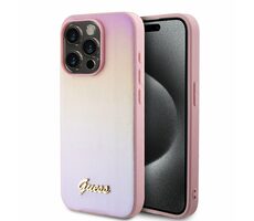 Guess PU Leather Iridescent Metal Script Zadní Kryt pro Apple iPhone 15 Pro Max růžová