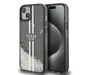 Guess PC/TPU Liquid Glitter Gold Stripe Zadní Kryt pro Apple iPhone 15 Plus černá