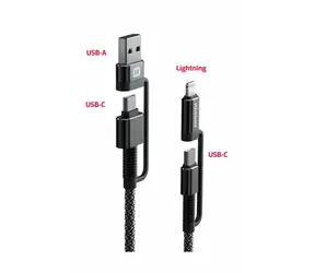 SWISSTEN ARAMID REINFORCED datový kabel 4v1 USB-C (M) - USB-A (M) - Lightning (M) 1.5m černá / 60W / 3A 
