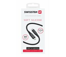 SWISSTEN SOFT SILICONE datový kabel USB-C (M) - Lightning (M) 1.2m černá / 60W / 3A