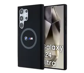 BMW M Printed Round and Logo Magsafe Silikonový Kryt pro Samsung Galaxy S24 Ultra černá