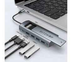 BlitzWolf Adaptér USB-C 6v1 HUB 190 mm stříbrná 