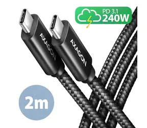 AXAGON BUCM2-CM20AB CHARGE Datový kabel USB-C 2.0 - USB-C 240W 2.0m černá