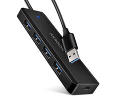 AXAGON HUE-C1A, 4x USB 5Gbps TRAVEL hub, USB-C napájecí konektor, kabel USB-A 19cm