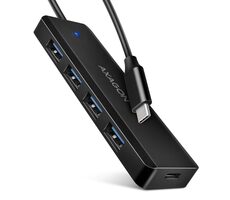 AXAGON HUE-C1C, 4x USB 5Gbps TRAVEL hub, USB-C napájecí konektor, kabel USB-C 19cm