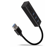 AXAGON HMA-CR3A, USB 5Gbps hub, porty 3x USB-A + čtečka karet SD/microSD, kovový, kabel USB-A 20cm