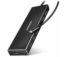 AXAGON HUE-F7C, 7x USB 3.2 Gen 1 ALU FLAT CHARGING hub, micro USB napájecí konektor, kabel USB-C 30cm
