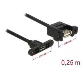 DeLock Kabel USB 2.0 A (F) - USB 2.0 Micro-B (F) panel-mount 0.25m černá