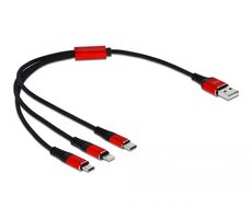 DeLock Napájecí kabel USB-A 2.0 (M) - USB Micro-B (M) & USB-C (M) & Lightning (M) 30cm černá