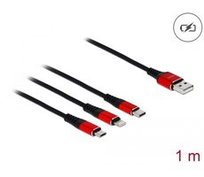 DeLock Napájecí kabel USB 2.0 A (M) - USB Micro-B (M) & USB-C (M) & Lightning (M) 1m červená