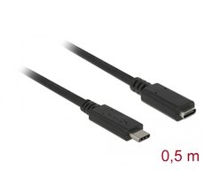 DeLock Prodlužovací kabel 10 Gbps USB C (M) - USB C (F) 0.5m černá